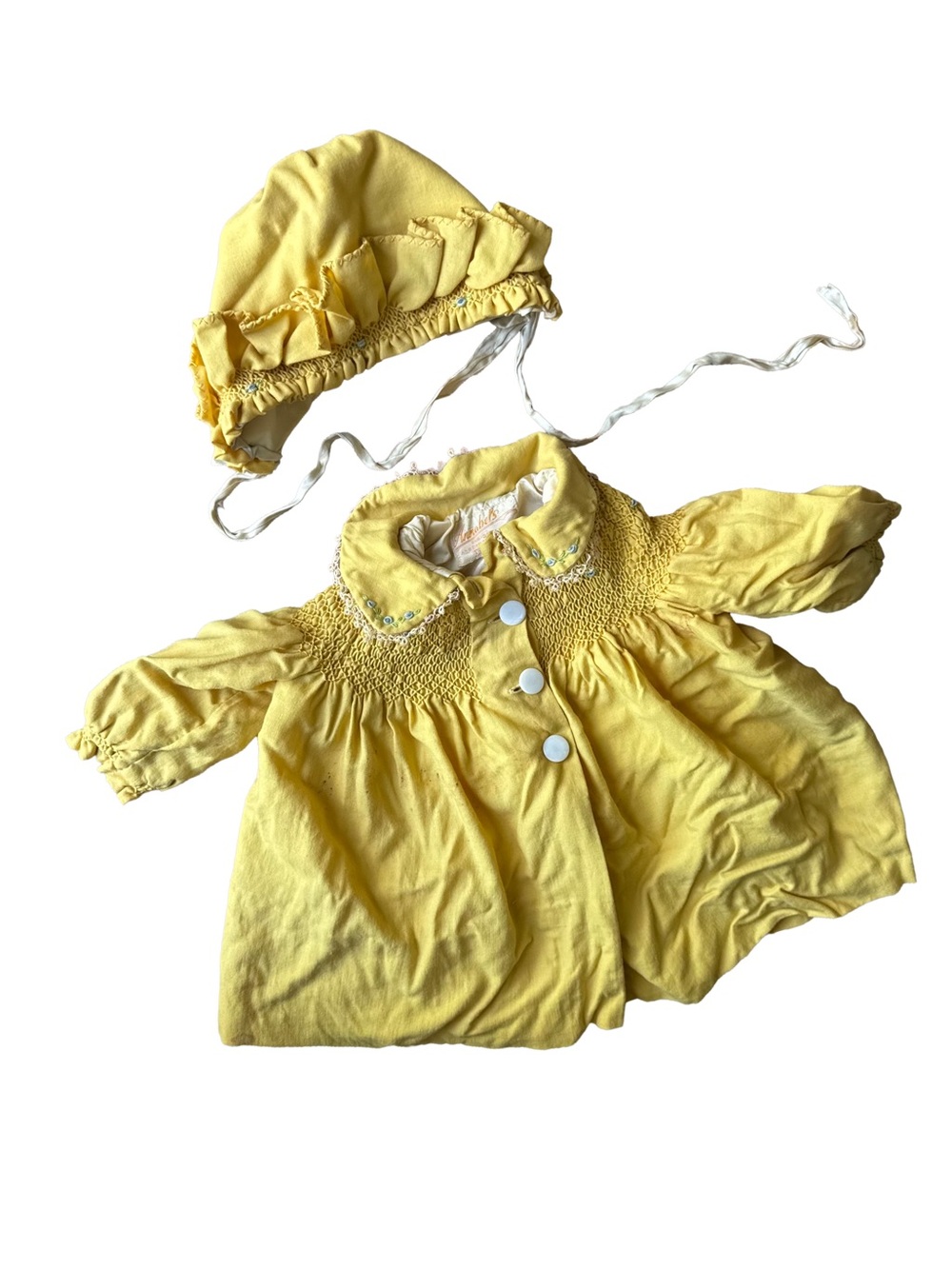 Vintage Annabel’s Yellow Smocked Baby coat with Bonnet